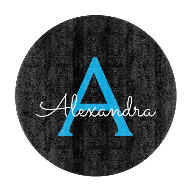 Blue Black Script Giron Monogram Name Schneidebrett (Vorderseite)