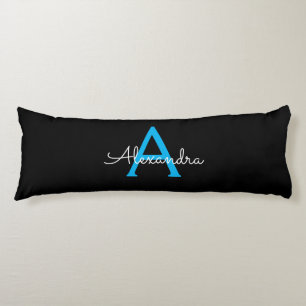 Blue Black Script Giron Monogram Name Seitenschläferkissen