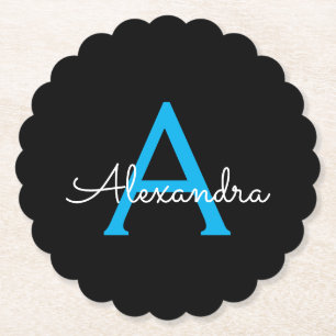 Blue Black Script Giron Monogram Name Untersetzer