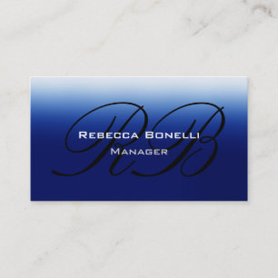 Blue Black Script Monogram Manager Business Card Visitenkarte