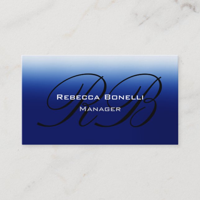 Blue Black Script Monogram Manager Business Card Visitenkarte (Vorderseite)