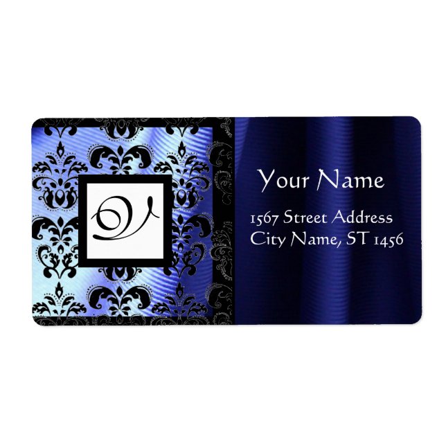 BLUE BLACK SILK DAMASK, SQUARE MONOGRAMM (Vorne)