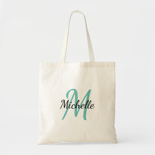 Blue & Black Simple Monogram Classic Trendy Tragetasche (Vorne)