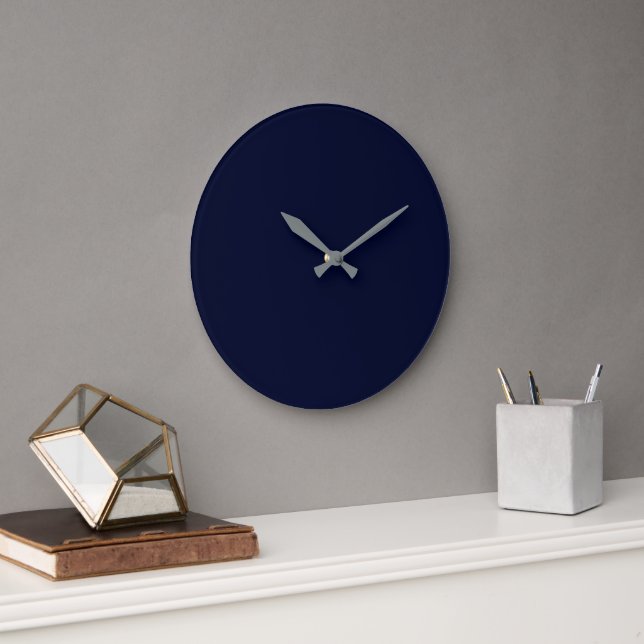 Blue Black Solid Schlicht Große Wanduhr (Büro)