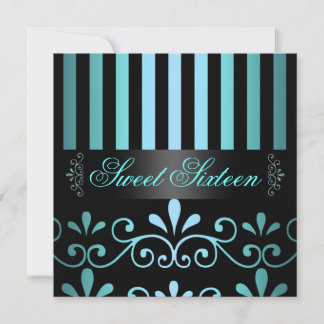 Blue/Black Stripe & Swirl Sweet 16 Einladen Einladung