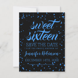 Blue Black Sweet 16 Geburtstag Rett Datum Confetti Save The Date