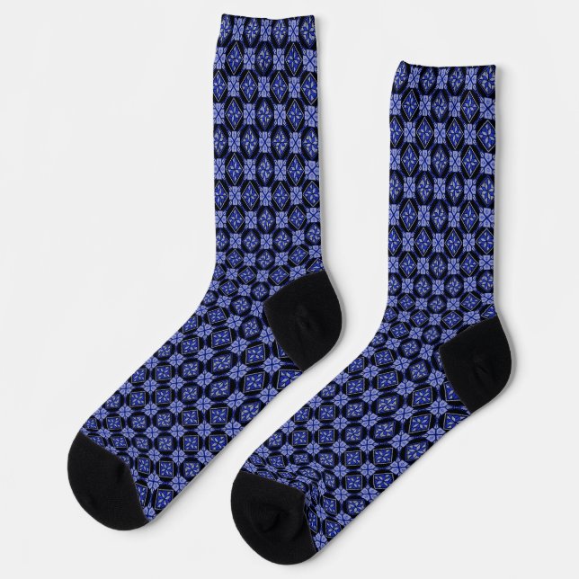 Blue & Black Tatreez Henna Thobe Muster Socken (Linkes Detail)