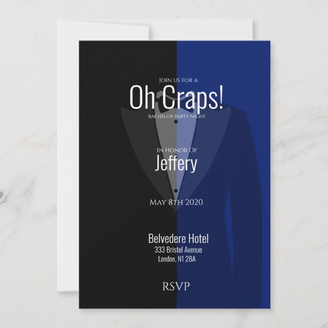 Blue Black Tuxedo Bachelor Party Save the Date (Vorderseite)