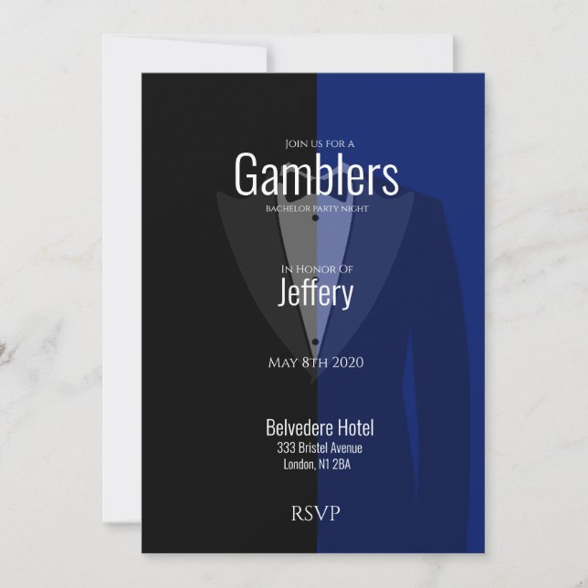 Blue Black Tuxedo Bachelor Party Save The Date (Vorderseite)