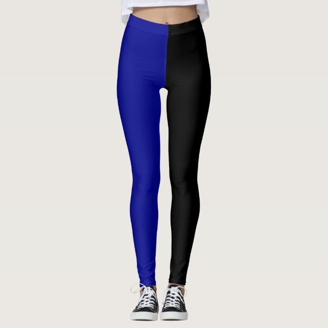 Blue Black Two Tone Halb Color Split Leggings (Vorderseite)