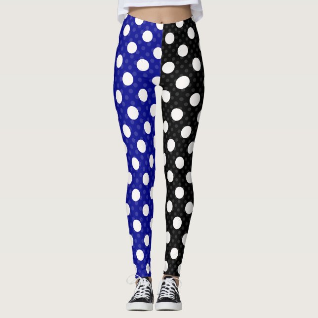 Blue Black Two Tone Split Polka Dots Leggings (Vorderseite)