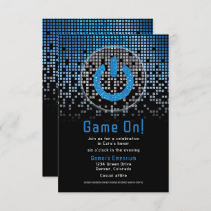 Blue Black Video Game Gamer Bar Mitzvah Begleitkarte