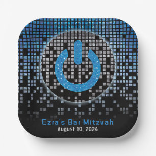 Blue Black Video Game Gamer Bar Mitzvah Pappteller