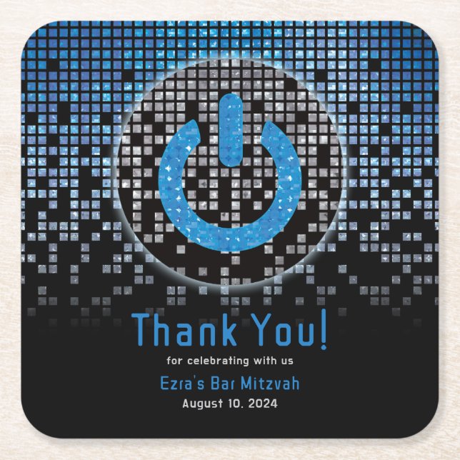 Blue Black Video Game Gamer Bar Mitzvah Rechteckiger Pappuntersetzer (Vorderseite)