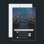 Blue Black Video Game Gamer Bar Mitzvah RSVP Karte<br><div class="desc">Blau, schwarz und grau (grau) reinigende Pixelgamer oder Videospiel Bar Mitzvah UAWG Response Card. Dieses nicht-herkömmliche Gamer-inspiriert Videospiel-Design zeichnet sich durch einen blauen und grauen (grauen) Regen oder eine Kaskadierung digitaler Pixel an der Kartenspitze aus. Die Schriftart sind Techno-Computerstil. Dieses Videospiel Bar Mitzvah UAWG Antwortkarte ist ideal für einen Jungen,...</div>