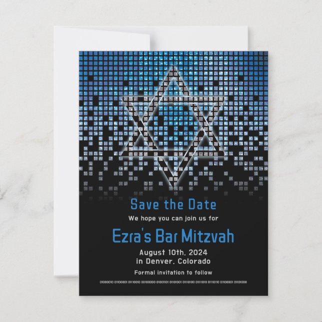 Blue Black Video Game Gamer Bar Mitzvah Save The Date (Vorderseite)