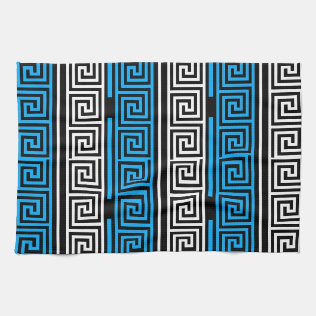 Blue Black White Greek Key Fret Pattern Design  Geschirrtuch (Horizontal)