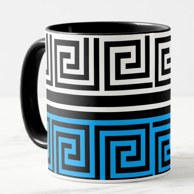 Blue Black White Greek Key Fret Pattern Design  Tasse (Von Creator hochgeladen)