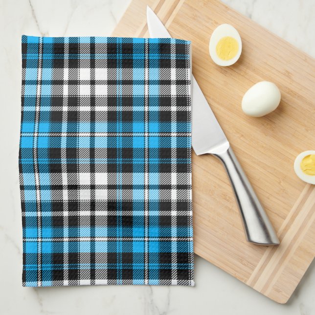 Blue Black White Plaid Tartan Pattern Design  Geschirrtuch (Viertel Falte)