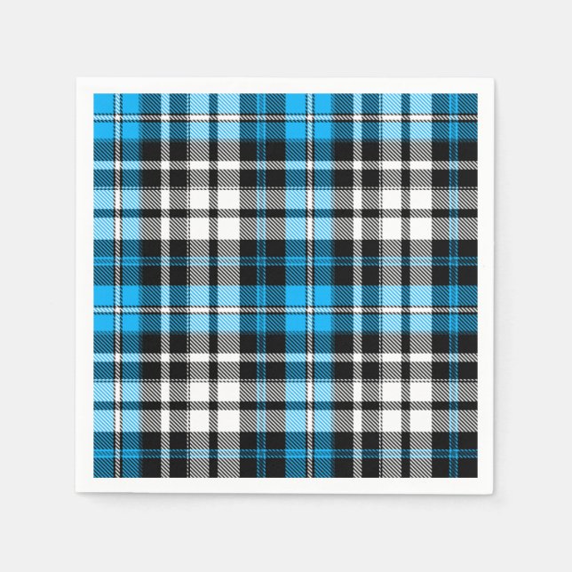 Blue Black White Plaid Tartan Pattern Design  Serviette (Vorderseite)