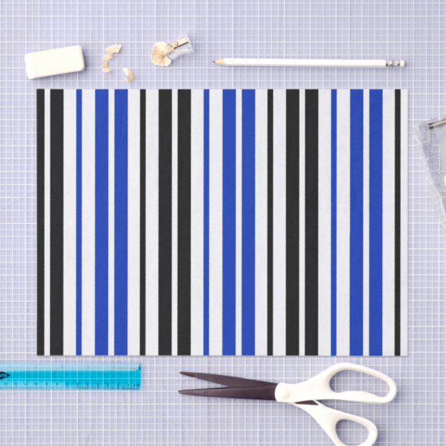 Blue Black White Stripes Pattern Design  Seidenpapier (Handwerk)