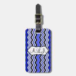 Blue, Black, White Wavy Stripes - Gepäckmarke Gepäckanhänger