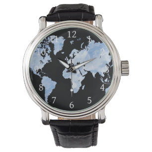 Blue Black World Map Design 75 Armbanduhr