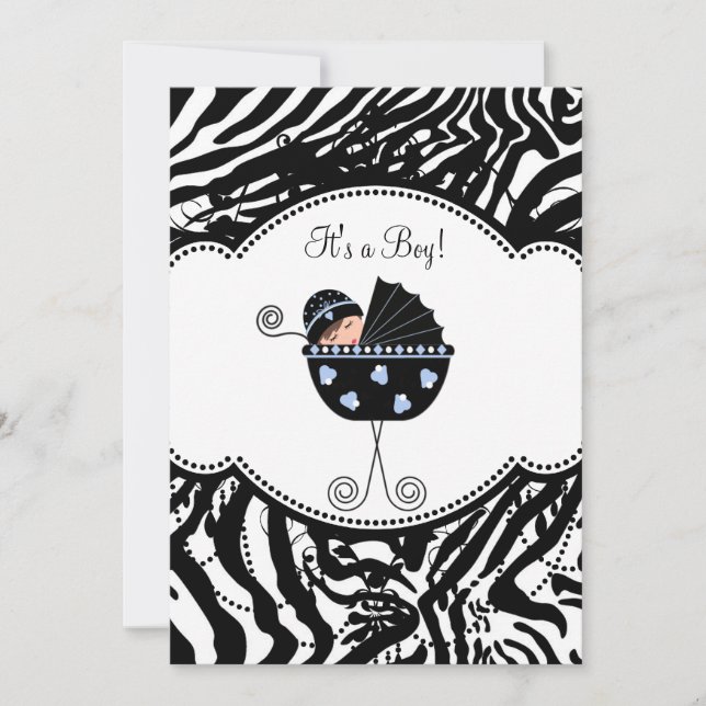 Blue Black Zebra Baby Shower Einladungen (Vorderseite)