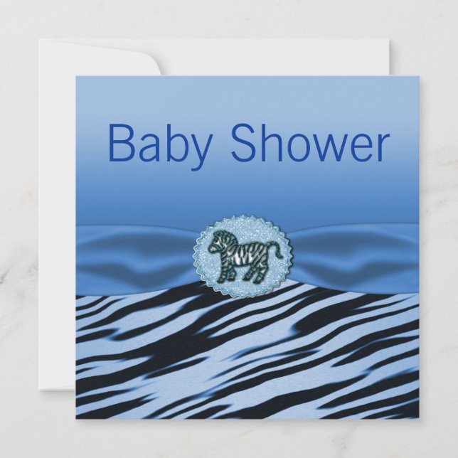 Blue & Black Zebra Glitzer Babydusche Einladung (Vorderseite)