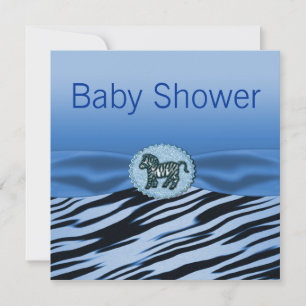 Blue & Black Zebra Glitzer Babydusche Einladung