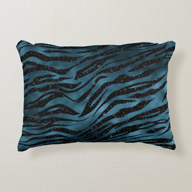 Blue Black Zebra Print Ombre Dekokissen (Vorderseite)