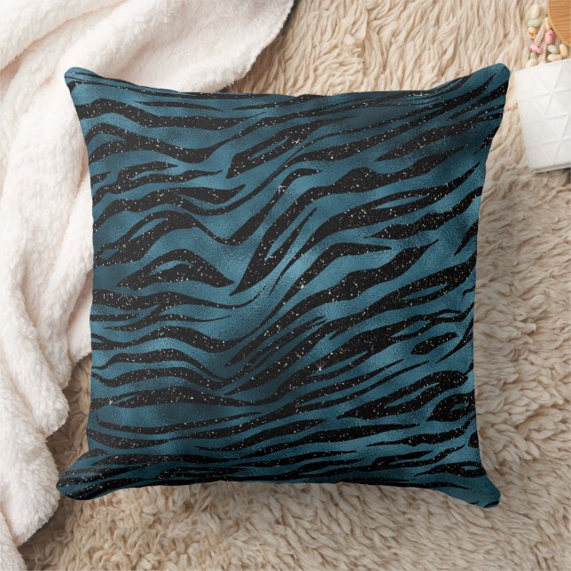 Blue Black Zebra Print Ombre Kissen (Decke)