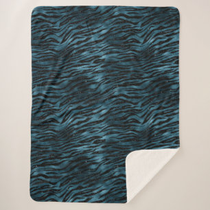 Blue Black Zebra Print Ombre Sherpadecke
