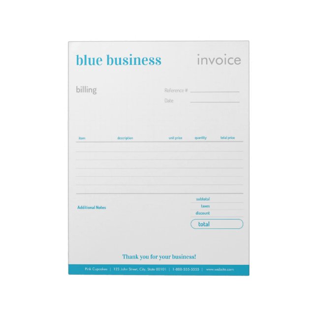 Blue Blank Order Form oder Rechnung Notepad Notizblock (Rotiert)