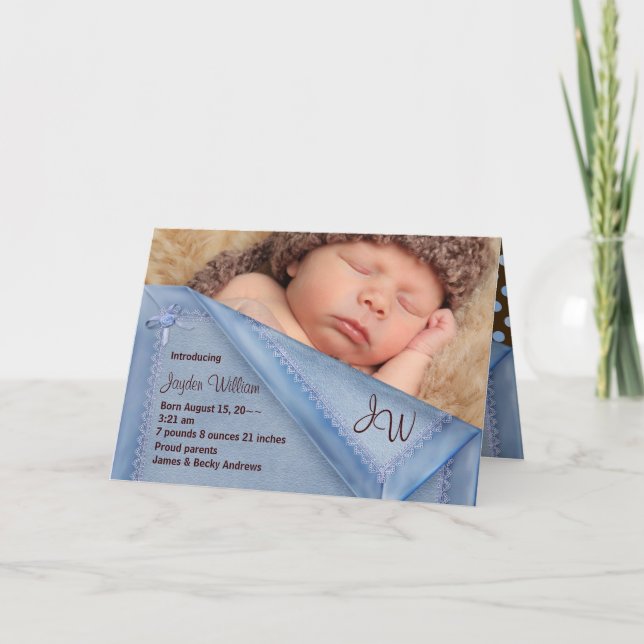 Blue Blanket Boy Foto Birth Annoncement Cards Ankündigung (Vorderseite)