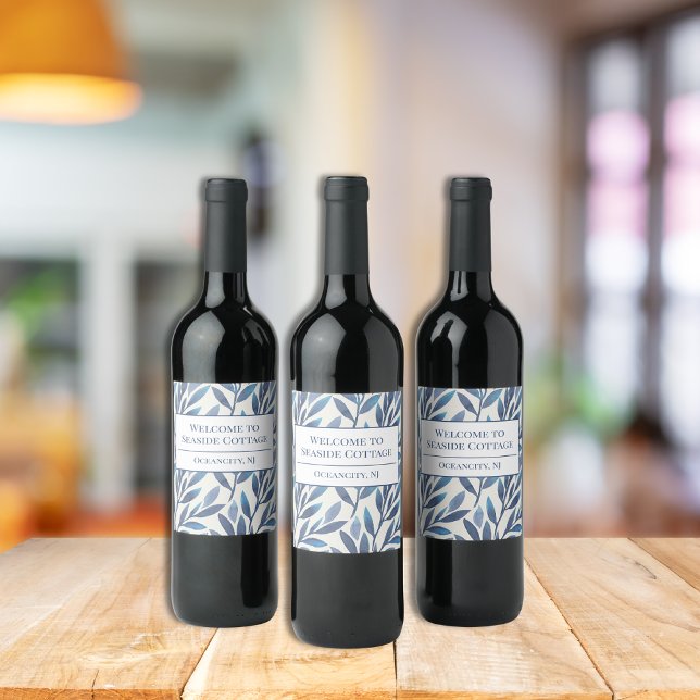 Blue Blätter Airbnb Beach Vacation Rental Weinetikett (Vacation Rental Wine Label)