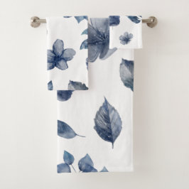 Blue Blätter Florals Watercolor Badhandtuch Set