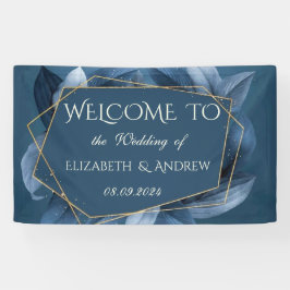 Blue Blätter Gold Frame Wedding Banner