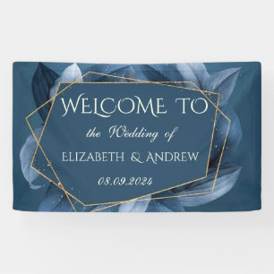 Blue Blätter Gold Frame Wedding Banner