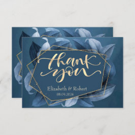 Blue Blätter Gold Frame Wedding Dankeschön Card Dankeskarte