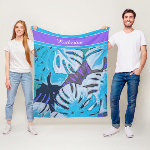 Blue Blätter Nature Tropical Patten Personalize Fleecedecke