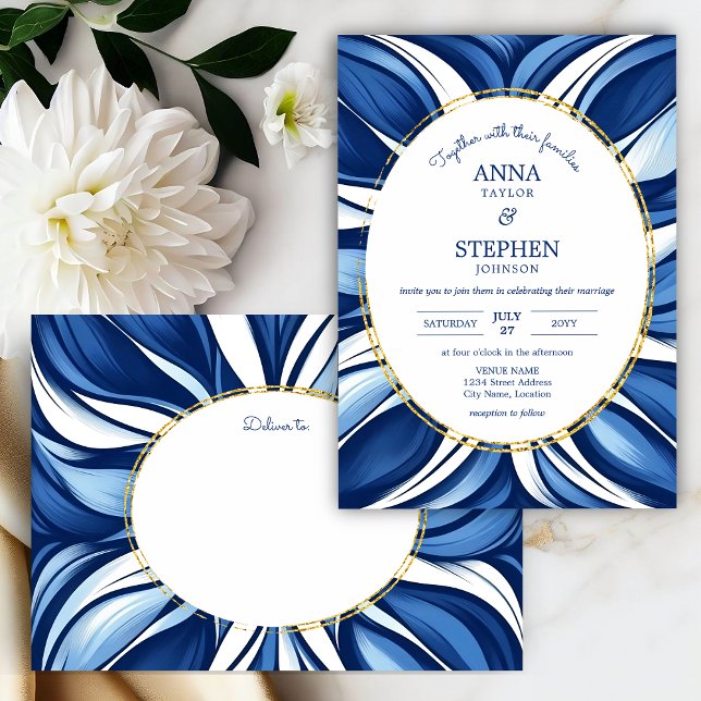Blue Bliss Bio Blumenhochzeit Einladung (Blue bliss organic floral invitation front and envelope front.)