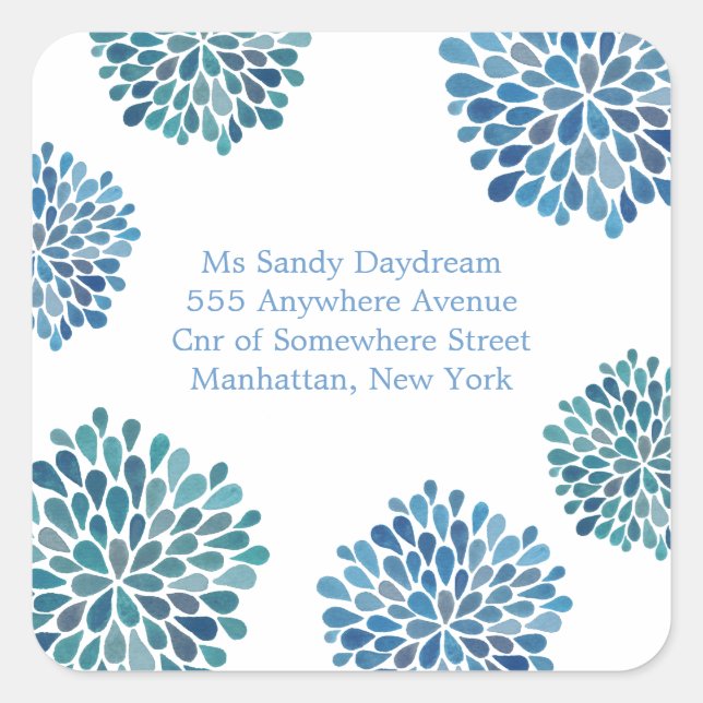 Blue Bloom Burst Address Wedding Siegel Sticker (Vorderseite)