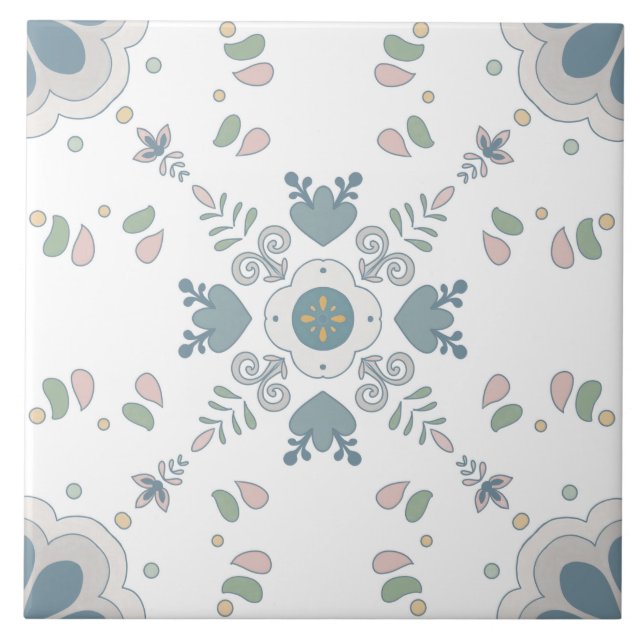 Blue Bloom Mandala Tile Fliese (Vorderseite)