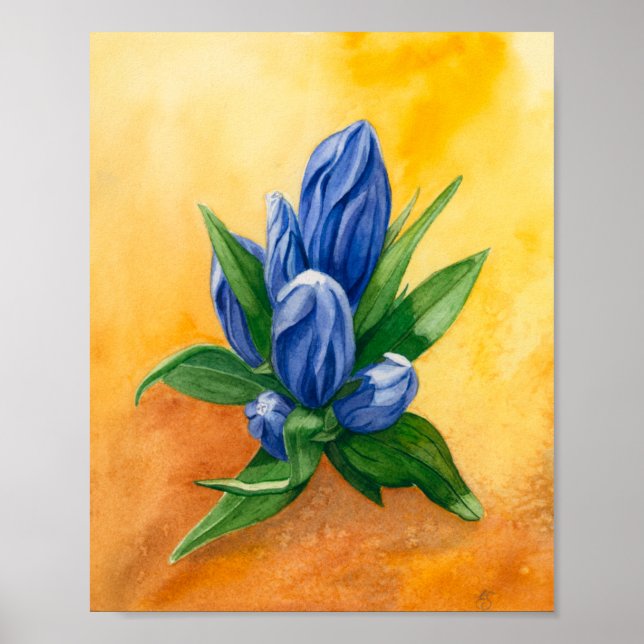 "Blue Bloom" von Ramedious - Wasserfarbenflorale K Poster (Vorne)
