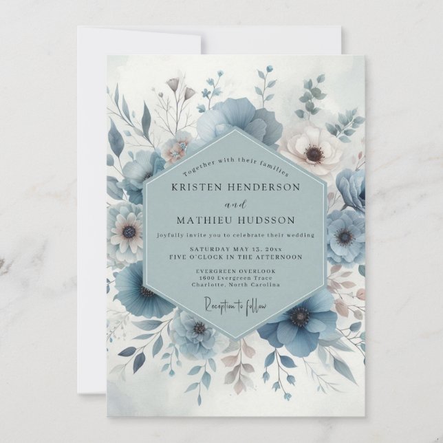 Blue Bloom Wedding Einladung (Vorderseite)
