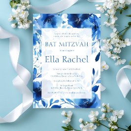 Blue Blooms Watercolor BAT MITZVAH CUSTOM Einladung
