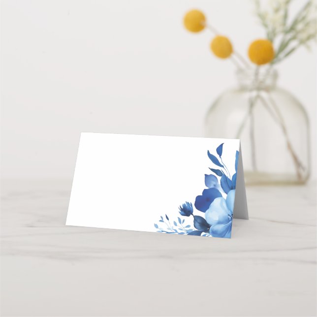 Blue Blooms Watercolor BAT MITZVAH CUSTOM Platzkarte (Vorderseite)