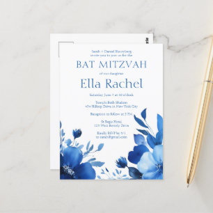 Blue Blooms Watercolor BAT MITZVAH CUSTOM Postkarte