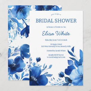 Blue Blooms Watercolor Brautparty CUSTOM Einladung